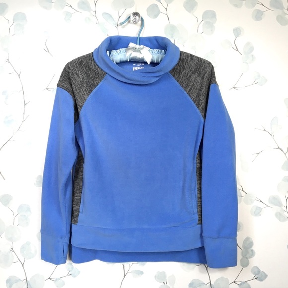 SO Perfect Sweatshirt Soft Blue Fleece Long Sleeve Heather Grey Color Block Top - Picture 1 of 9